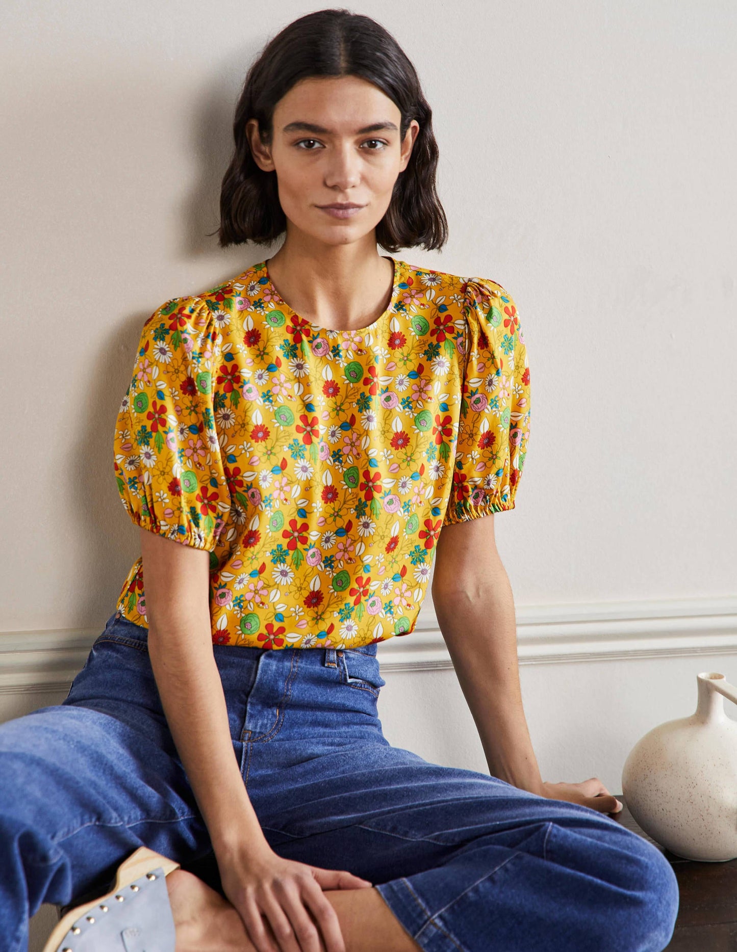 Adriana Puff Sleeve Top-Honeycomb, Ditsy Bloom