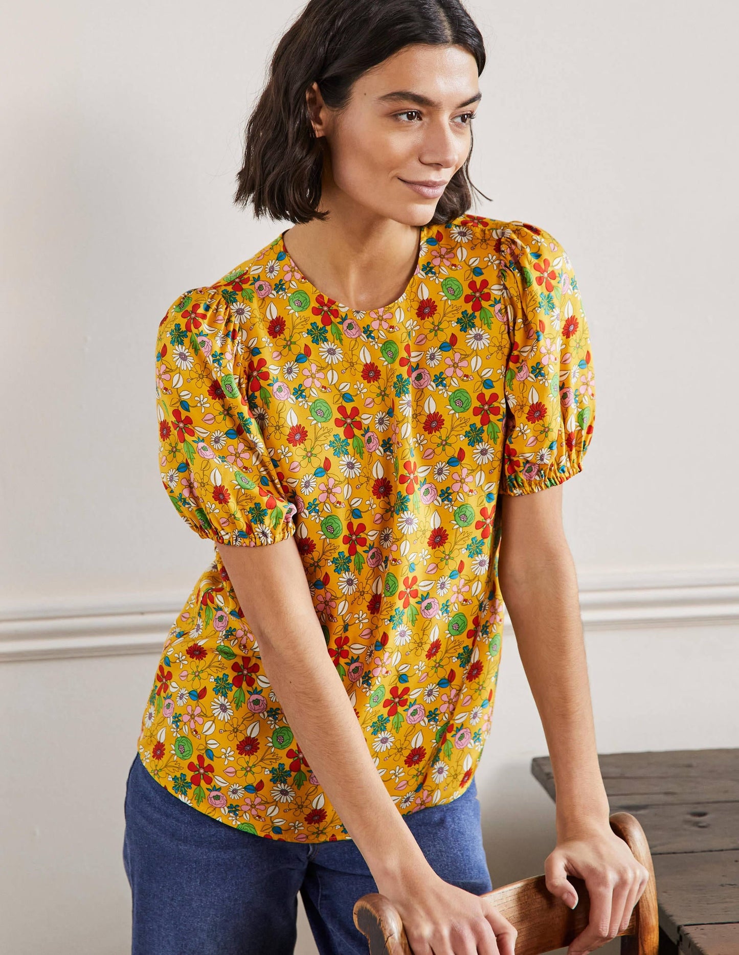 Adriana Puff Sleeve Top-Honeycomb, Ditsy Bloom