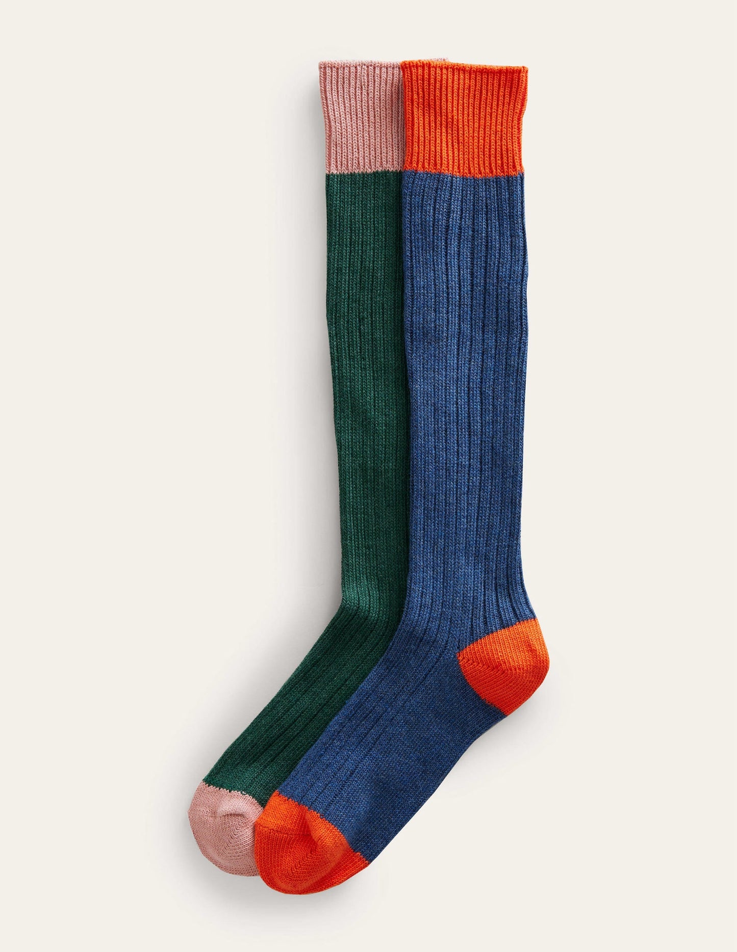 2 Pack Boot Socks-Green/ Navy Colourblock