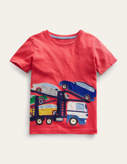 Appliqué Front & Back T-shirt-Jam Red Transporter