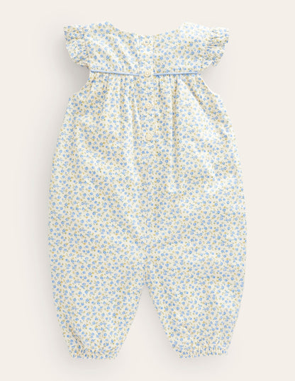 Applique Ruffle Romper-Pale Blue Tiny Rose Chicks