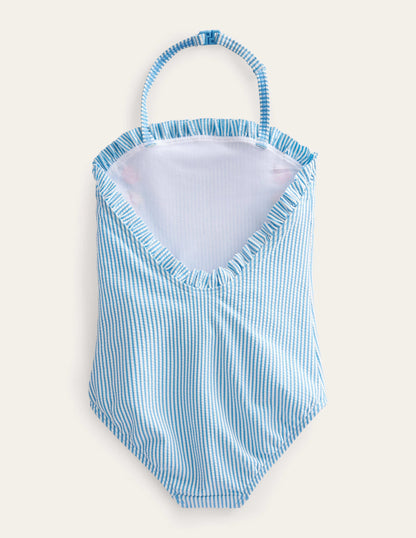 Bandeau Swimsuit-Ivory Surfboard Blue Stripe