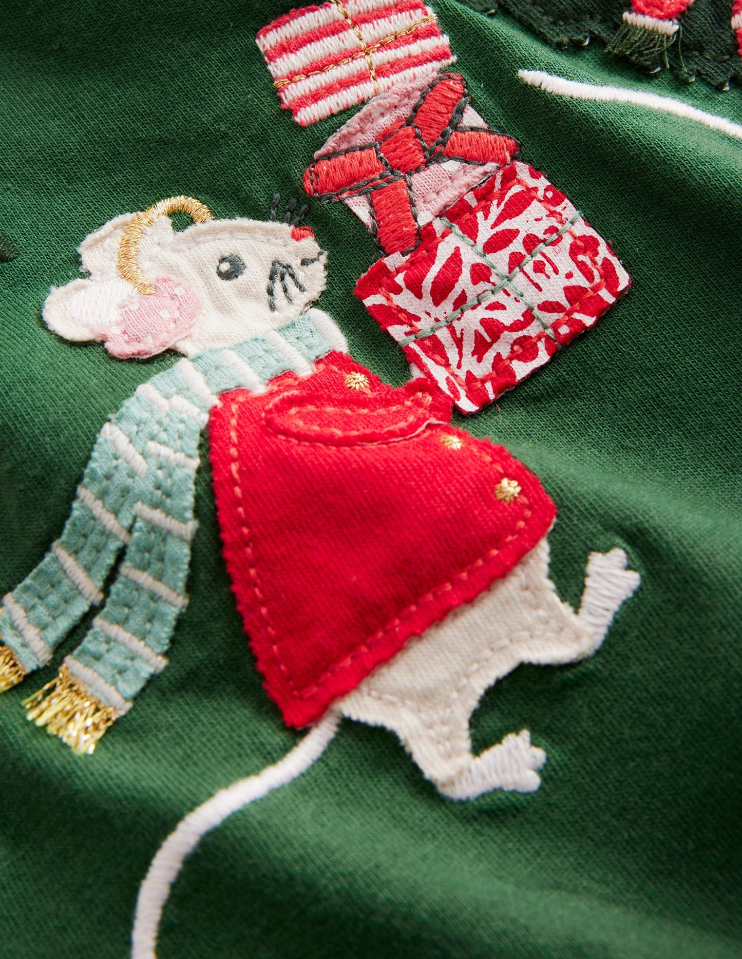 Appliqué Puff-Sleeve Top-Amazon Green Festive Mice