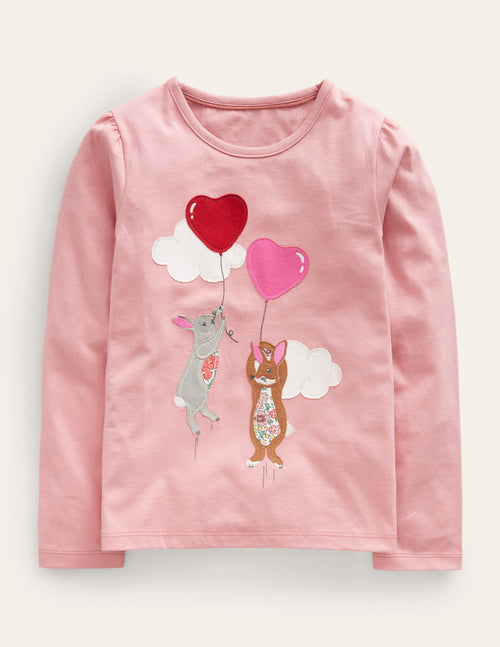 Appliqué Puff-Sleeve Top-Blush Pink Bunny