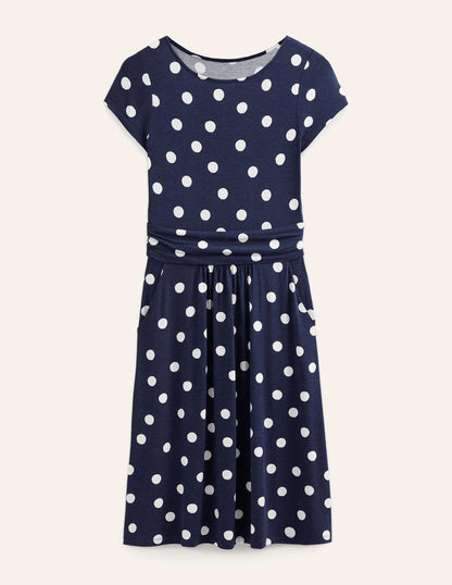 Amelie Jersey Dress-French Navy, Painterly Spot