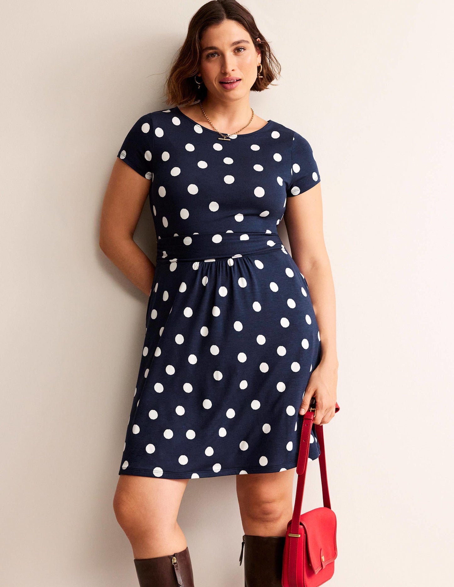 Amelie Jersey Dress-French Navy, Painterly Spot