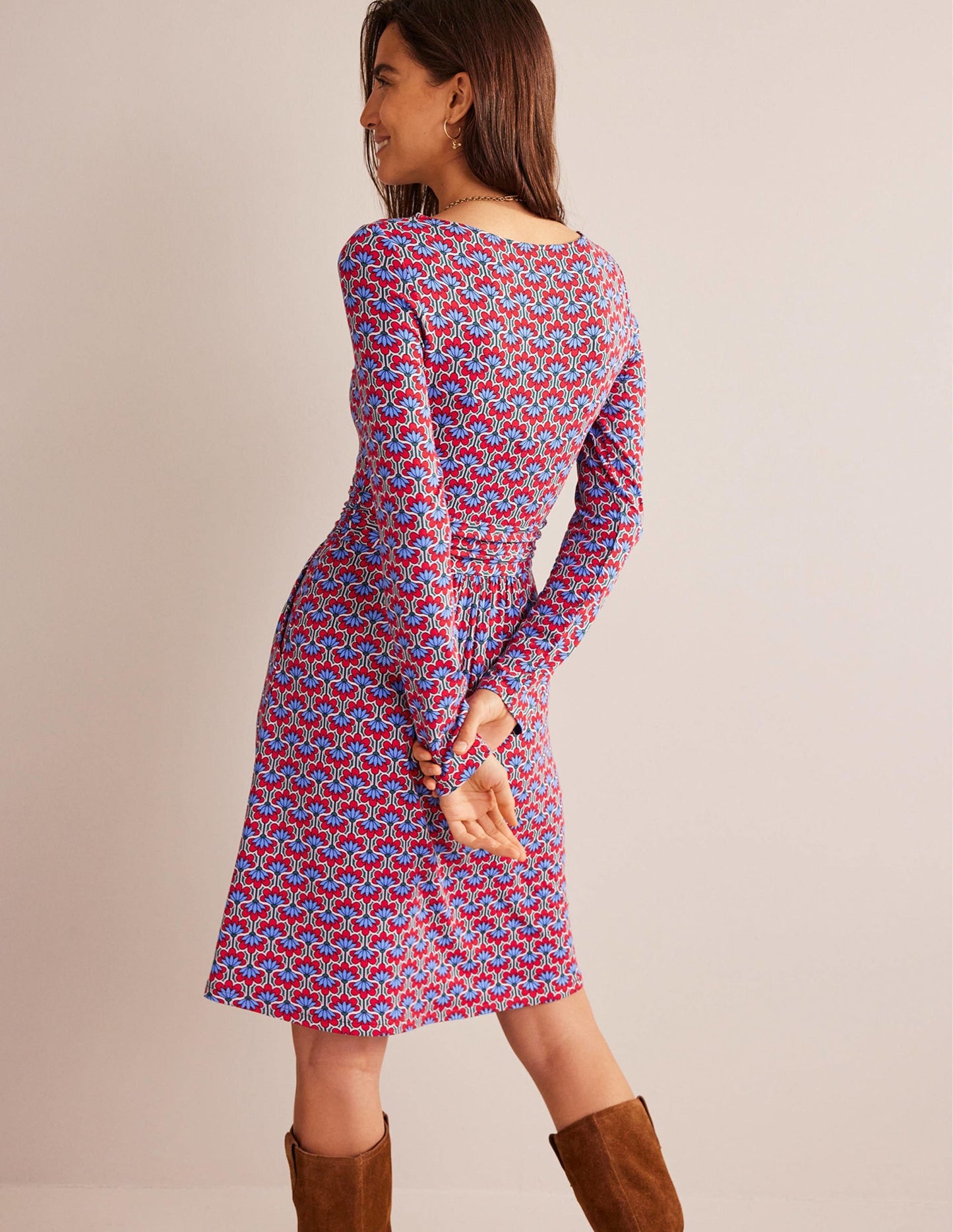Abigail Jersey Dress-Hot Pepper, Geo Petal