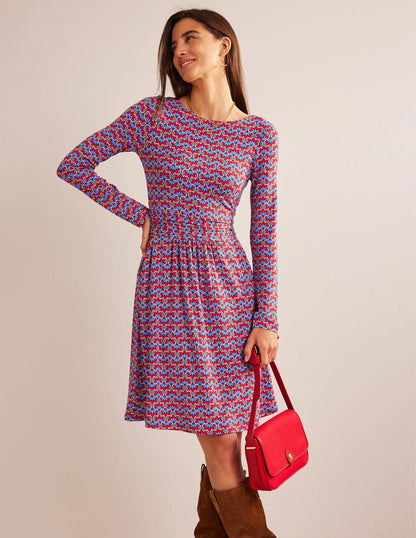 Abigail Jersey Dress-Hot Pepper, Geo Petal
