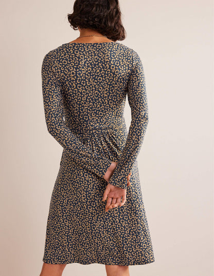 Abigail Jersey Dress-Camel, Animal Stamp