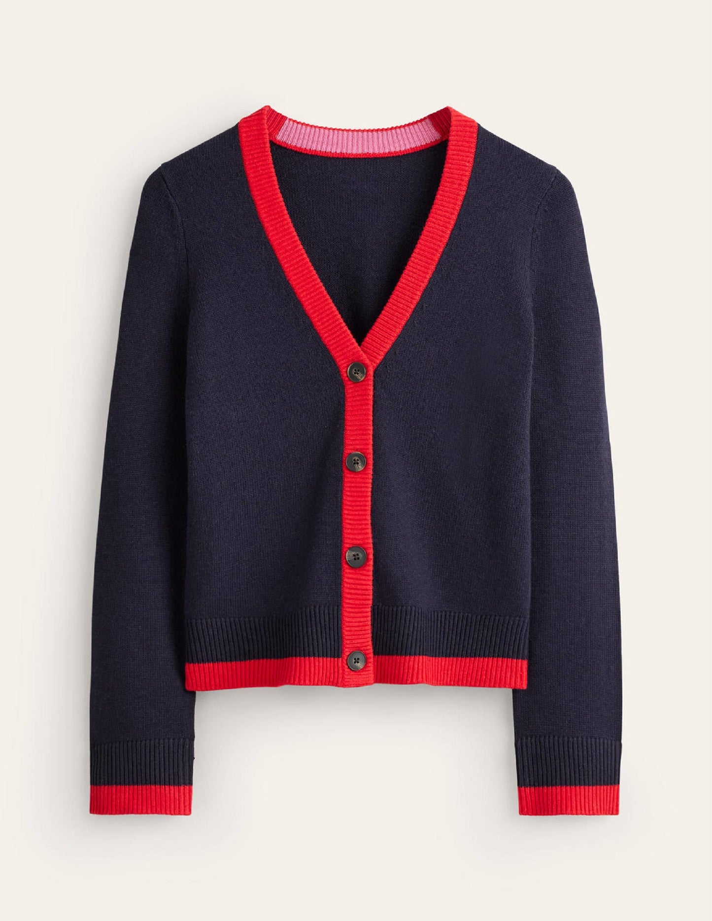 Alma Contrast Trim Cardigan-Navy, Post Box Red