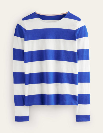 Bea Long Sleeve Breton-Blue, Ivory Wide Stripe