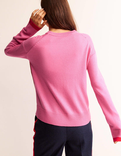 Alma Contrast Trim Sweater-Bright Pink, Post Box Red