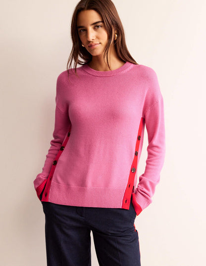 Alma Contrast Trim Sweater-Bright Pink, Post Box Red