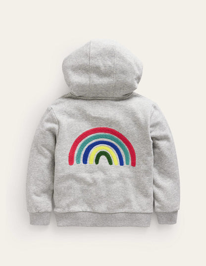 Appliqué Rainbow Hoodie-Silver Marl Rainbow