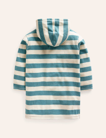 Appliqué Towelling Throw-on-Aqua Sea Blue/ Ivory Stripe