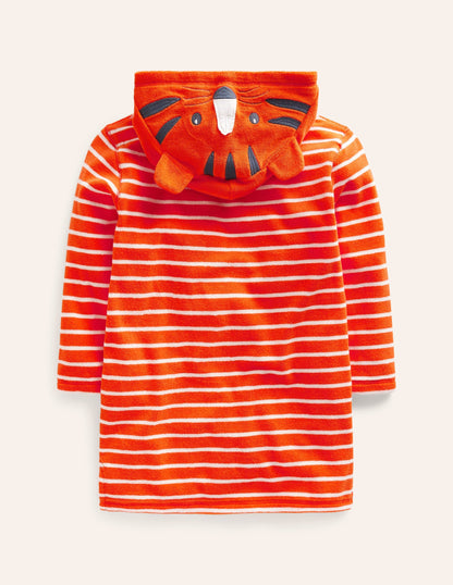 Appliqué Towelling Throw-on-Mandarin Orange/ Ivory Stripe
