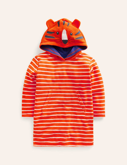 Appliqué Towelling Throw-on-Mandarin Orange/ Ivory Stripe