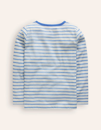 Appliqué Pocket T-Shirt-Arctic Blue/ Ivory Strawberry
