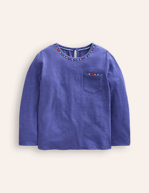 Ali Long Sleeve Pom T shirt-Soft Starboard Blue