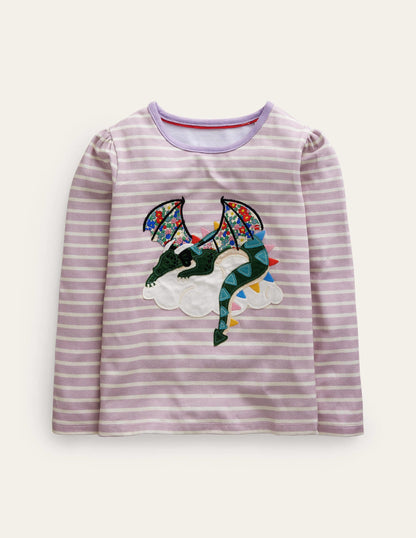 Appliqué Puff-Sleeve Top-Multi Floral Dragon