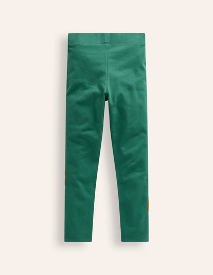 Appliqué Leggings-Jewel Green Peeping Friends