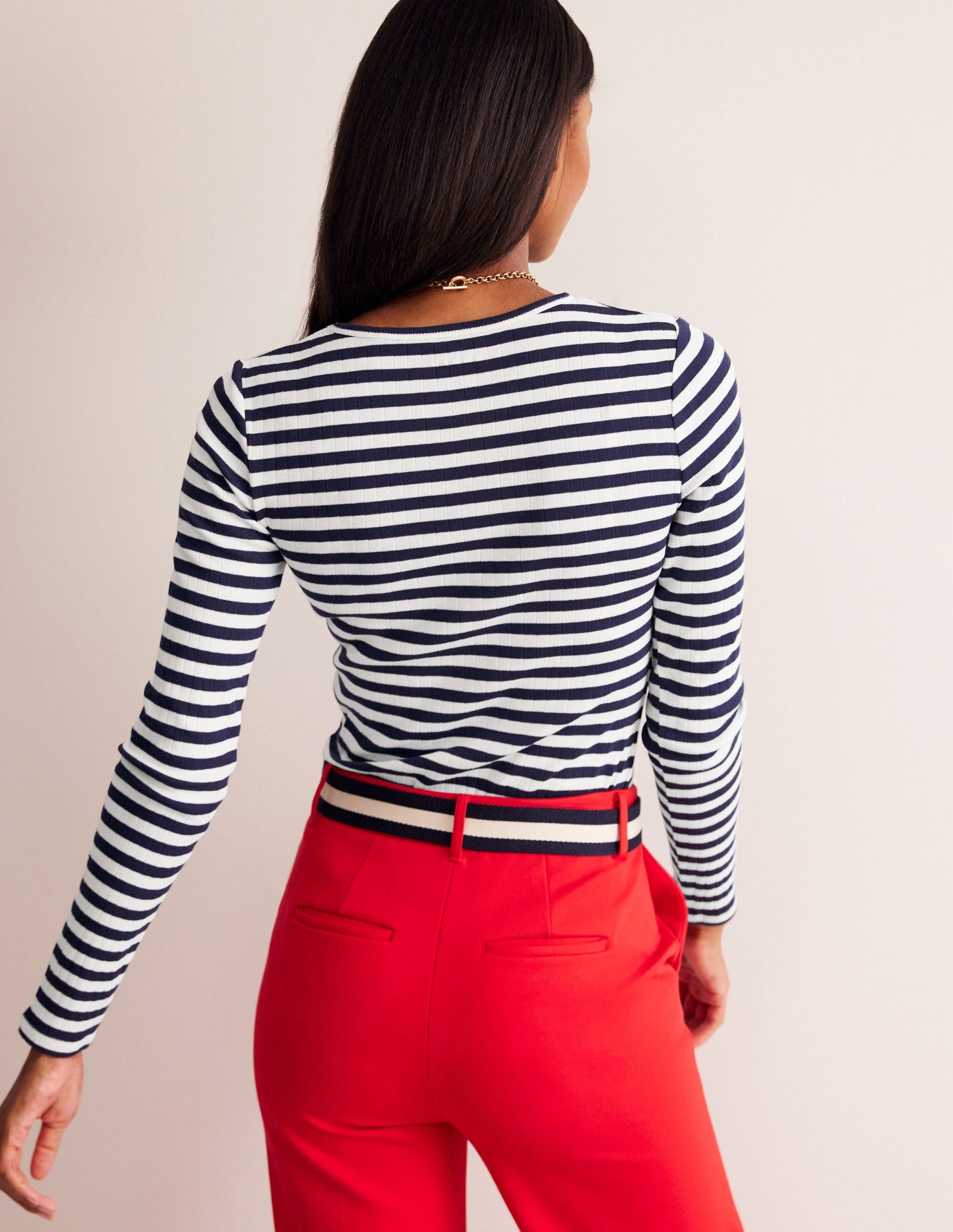 Anna Rib Long Sleeve T-Shirt-French Navy and Ivory Stripe