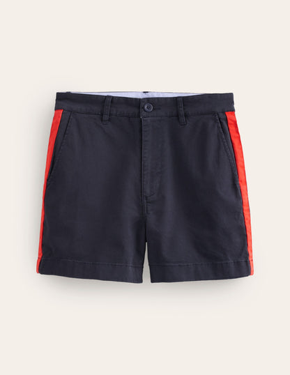 Barnsbury Chino Shorts-Navy, Red Side Stripe
