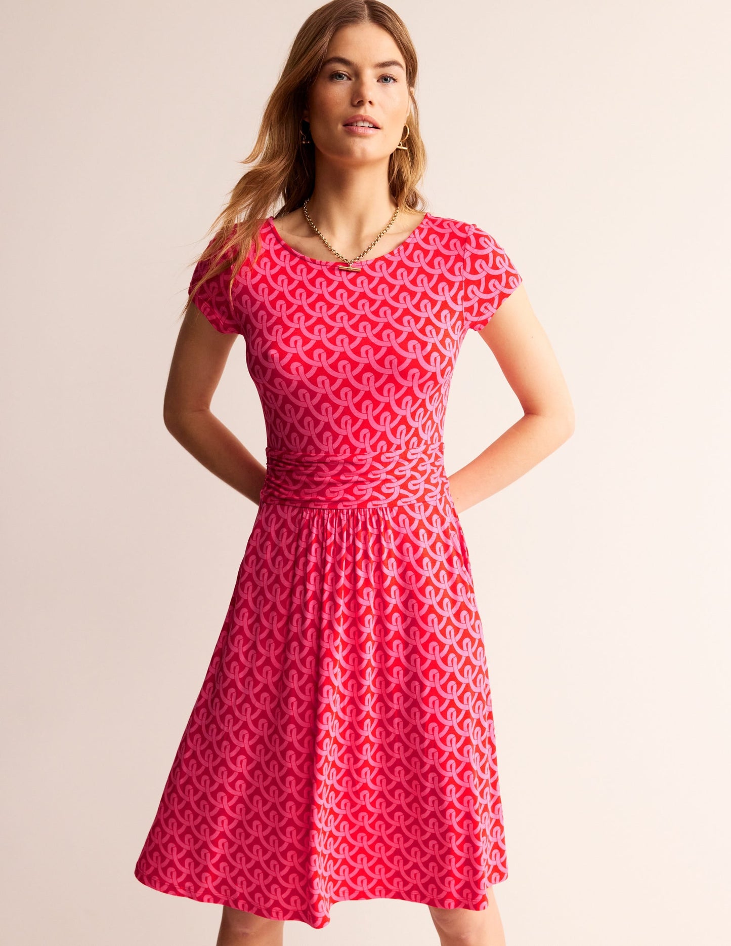 Amelie Jersey Dress-Sangria Sunset, Geo Terrace