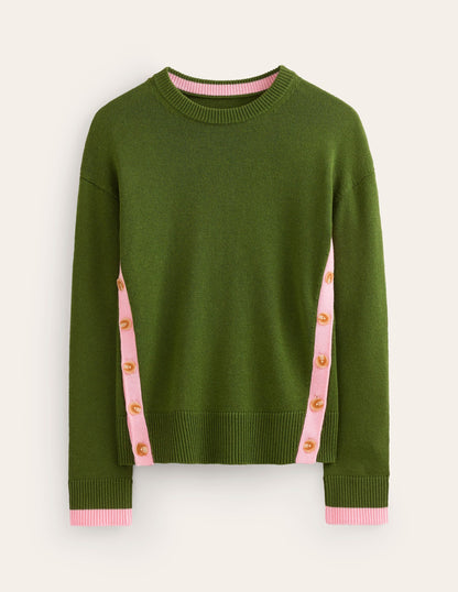 Alma Contrast Trim Sweater-Garden Green, Spring Blossom