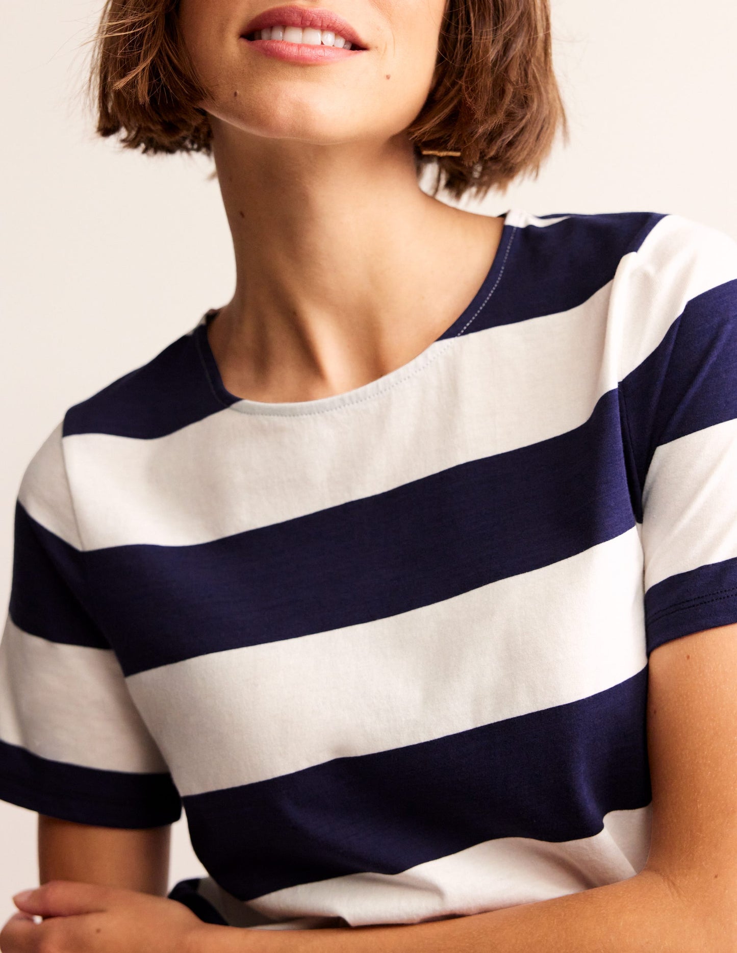 Bea Short Sleeve Breton-Navy Ivory, Wide Stripe