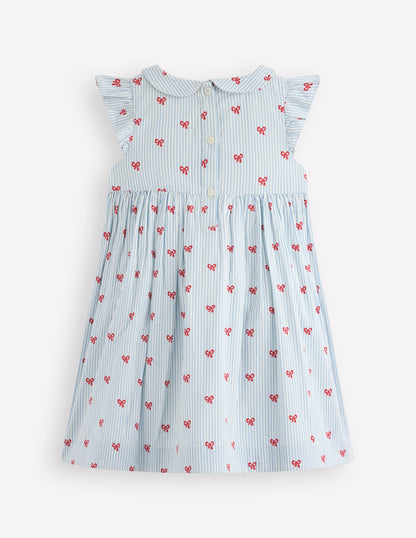 Adeline Smocked Dress-Glacier Blue Spaced Tiny Bows