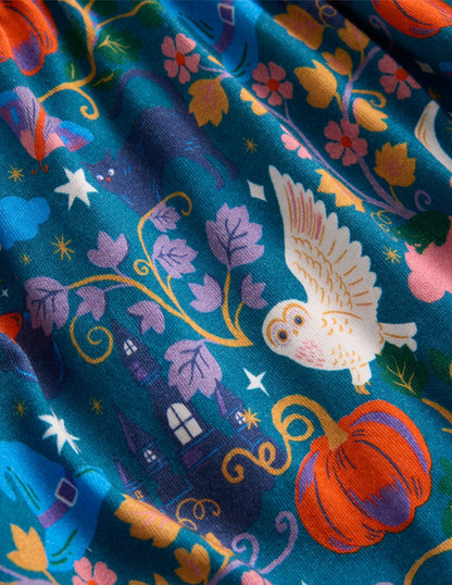 Aurora Long Sleeve Dress-Deep Sea Blue Spooky Toile