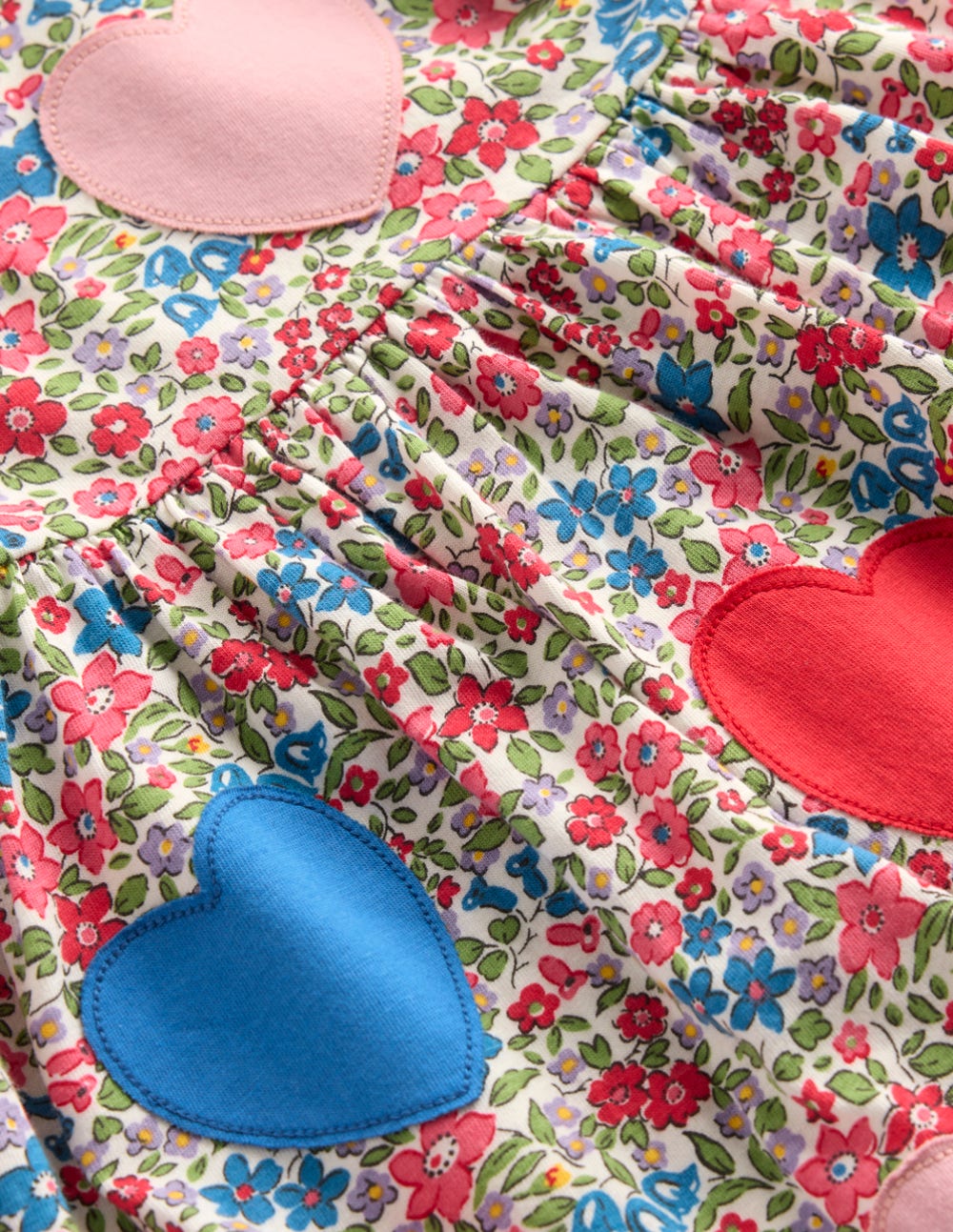 Appliqué  T-shirt Dress-Rose Pink Flowerbed Hearts