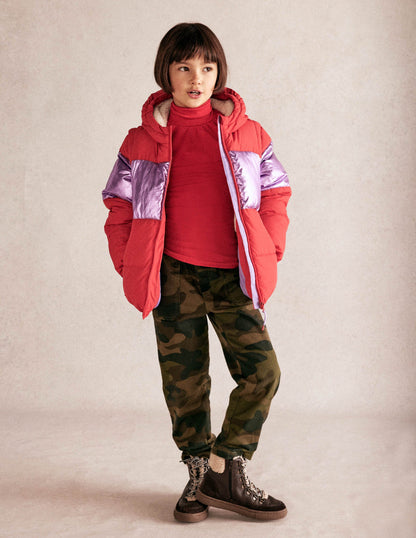 2-in-1 Padded Coat-Red/Pink Metallic