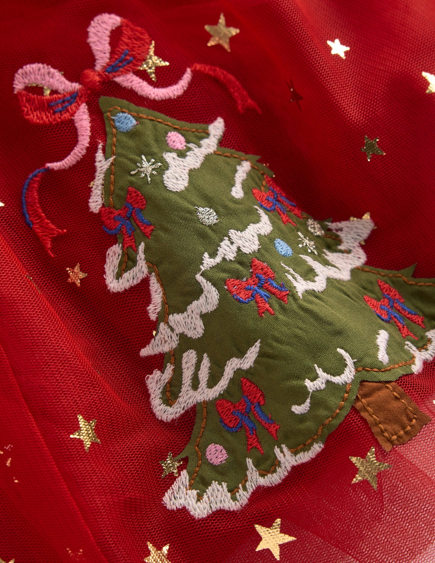 Aurora Appliqué Tulle Dress-Carmine Red Nutcracker