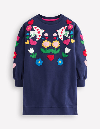 Ami Relaxed Sweatshirt Dress-College Navy Birds