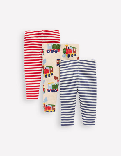 3-pack Rib Leggings-Oatmeal Marl Trains
