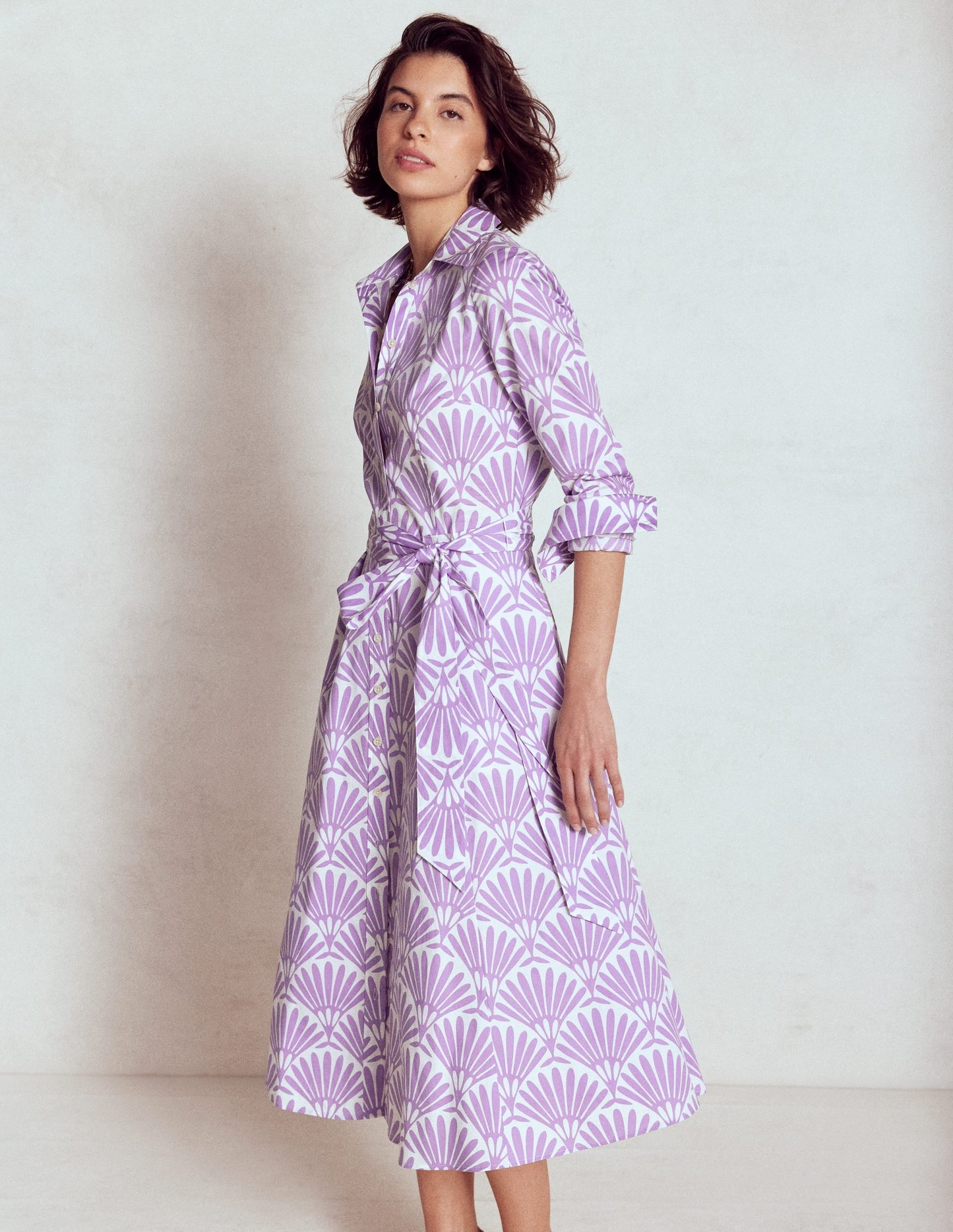 Amy Cotton Midi Shirt Dress-Pretty Violet, Deco Palm