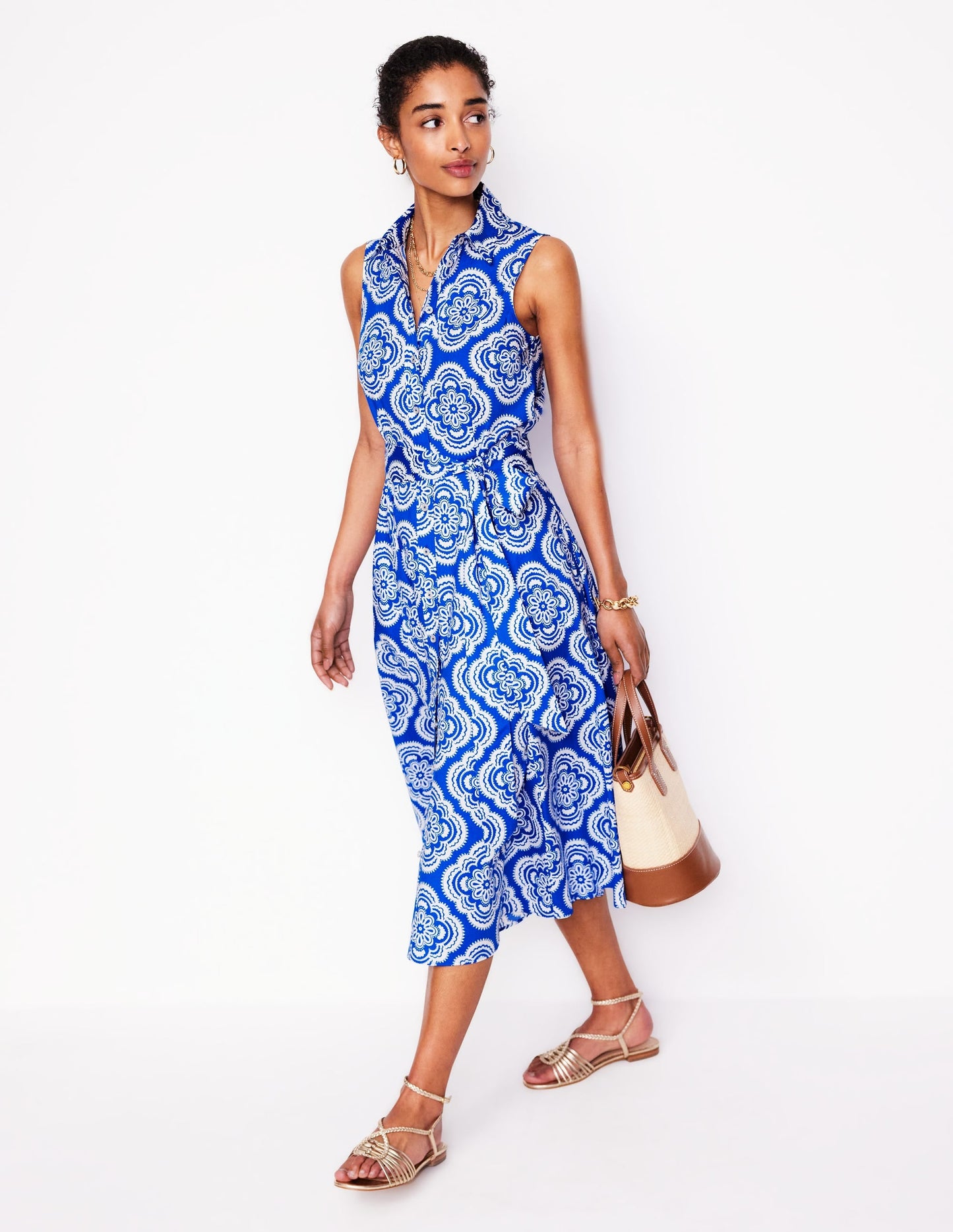 Amy Sleeveless Shirt Dress-Gallery Blue, Botanic Blush