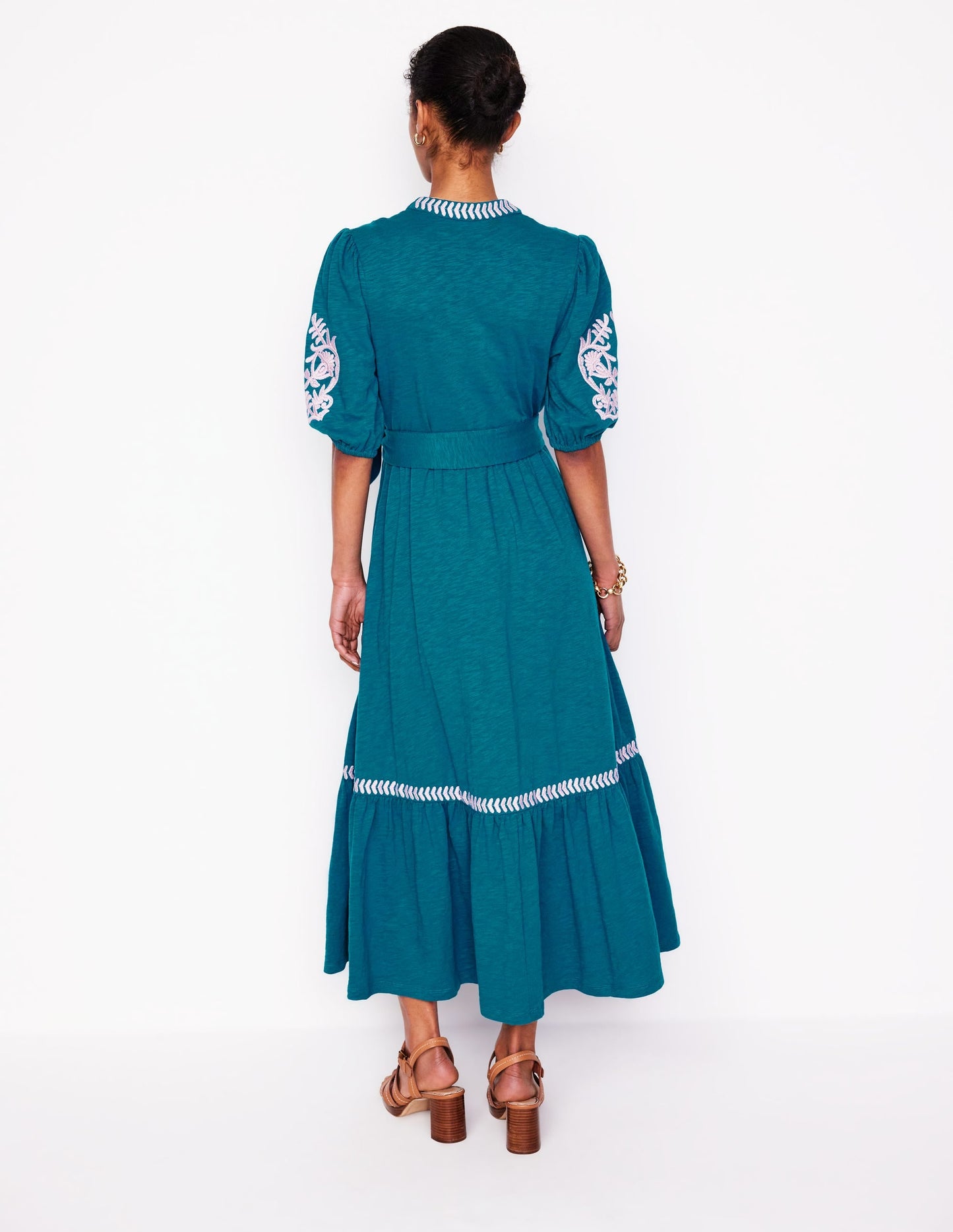 Amara Embroidered Jersey Dress-Deep Sea, Meadowsweet Pink