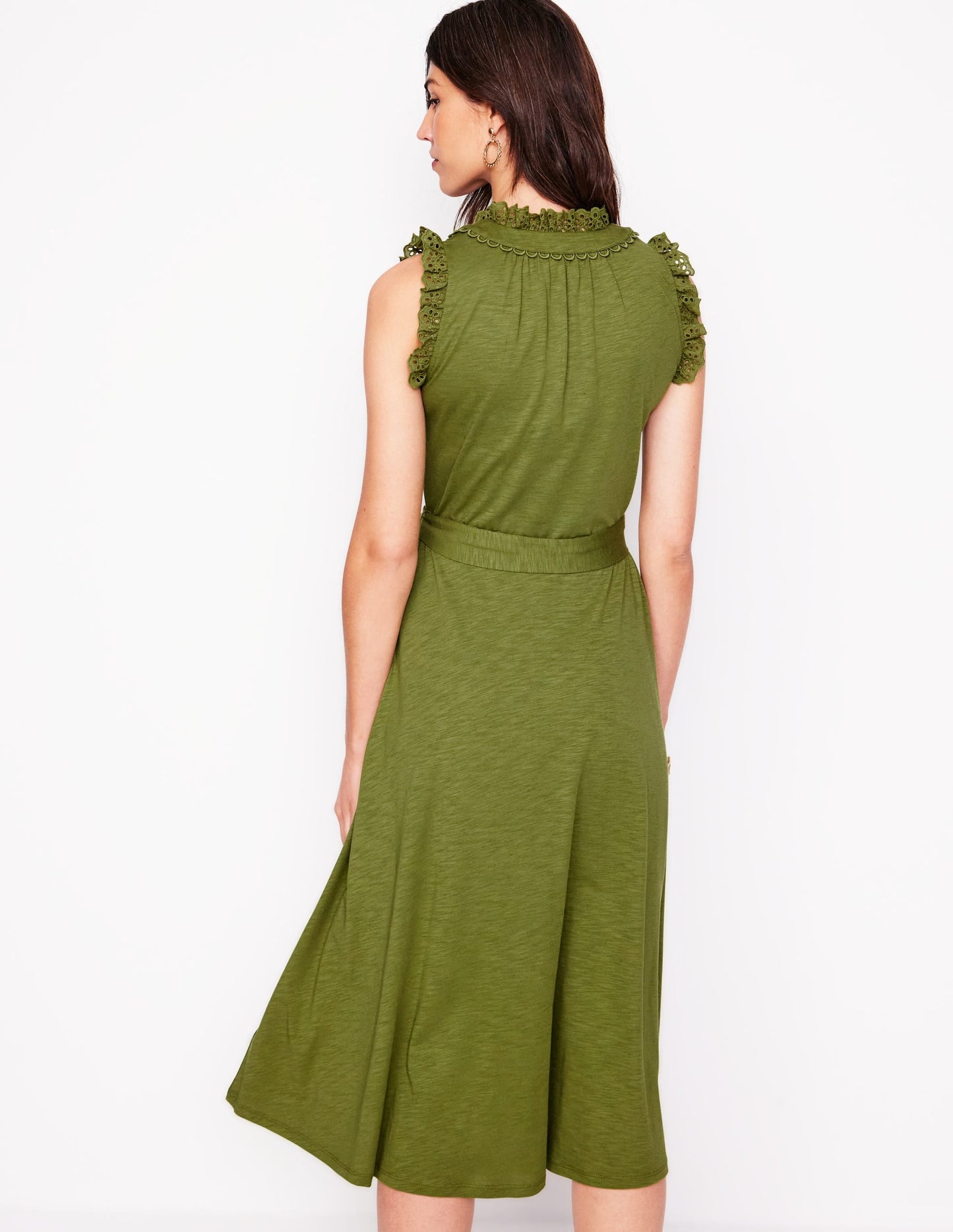 Aria Broderie Trim Midi Dress-Deep Olive