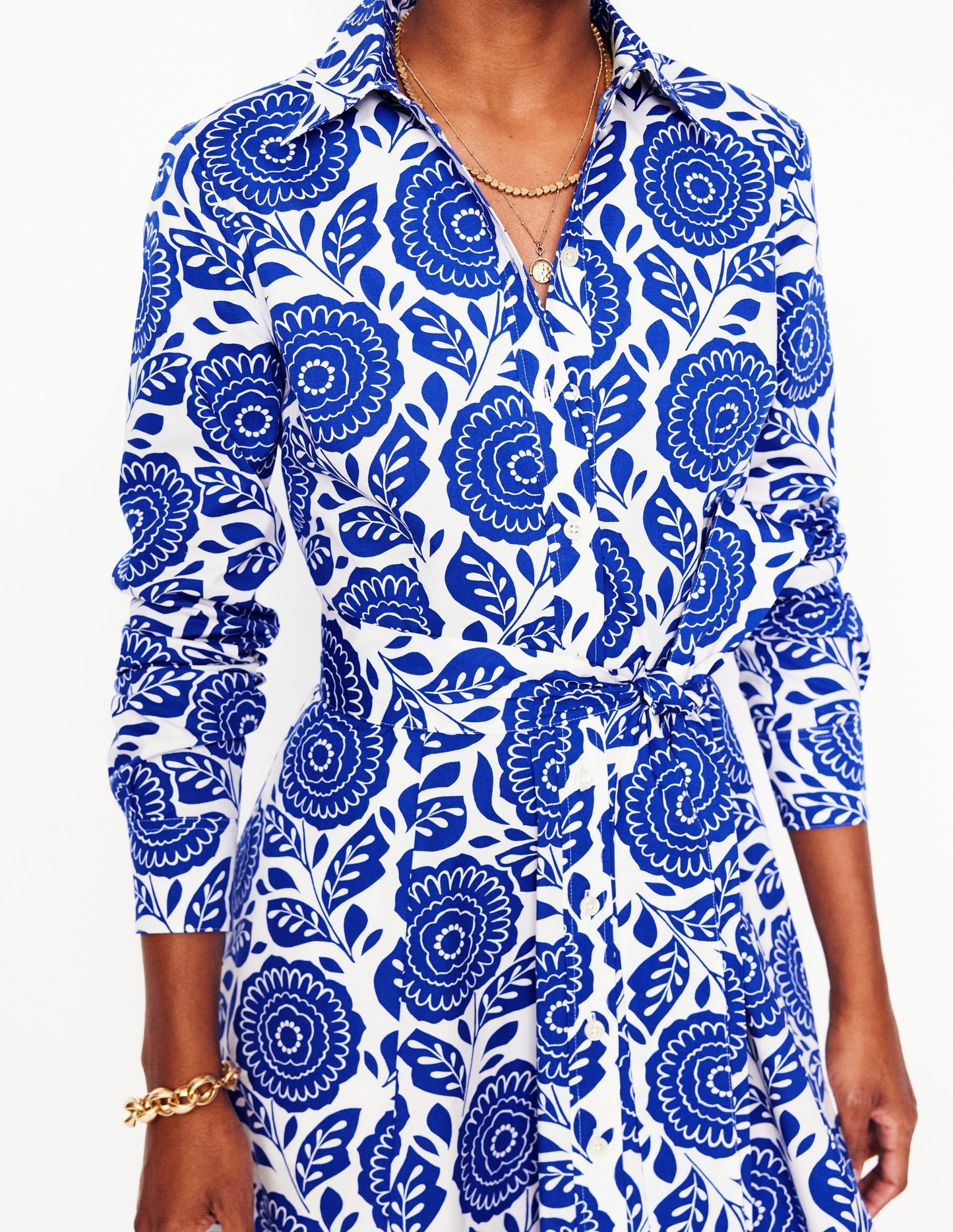 Amy Cotton Short Shirt Dress-Bright Blue, Dahlia Stamp