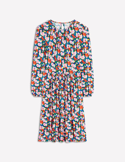 Alexandra Blouson Jersey Dress-Multi, Painterly Meadow