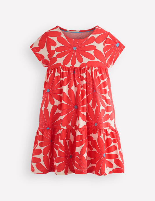 Ariel Twirly Jersey Dress-Coral Orange Giant Daisy