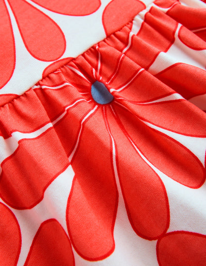 Ariel Twirly Jersey Dress-Coral Orange Giant Daisy