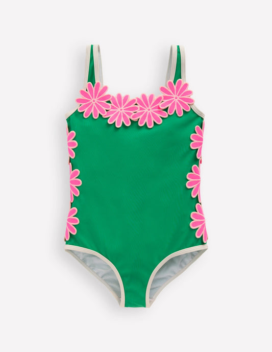 Appliqué Swimsuit-Pea Green/Sorbet Pink Daisy