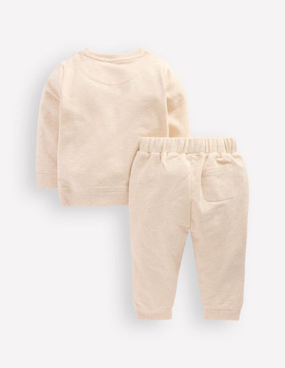 Appliqué Sweatshirt Set-Oatmeal Hearts & Star Applique