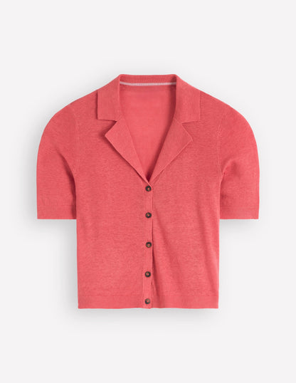 Agnes Collar Linen Cardigan-Coral