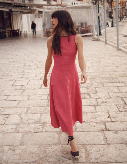 Annet Linen Blend Midi Dress-Cherry Blush
