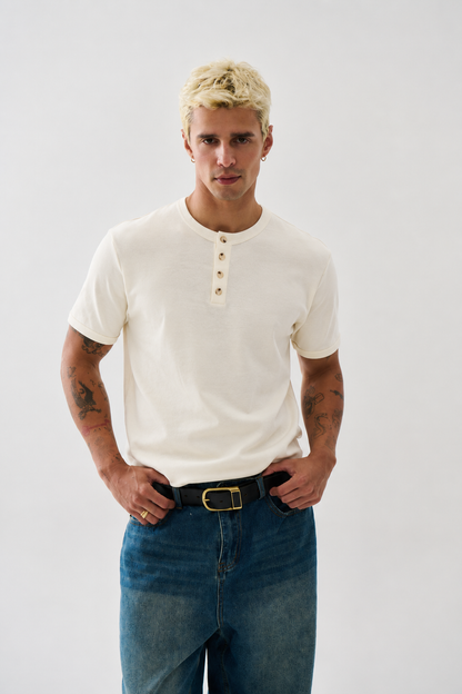 Jackson Fitted Short Sleeve Henley Ivory